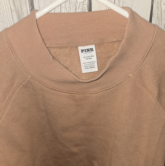 PINK Victoria’s Secret XXL Mock Neck Oversized Sweatshirt Caramel Lounge Top EUC - Picture 3 of 4